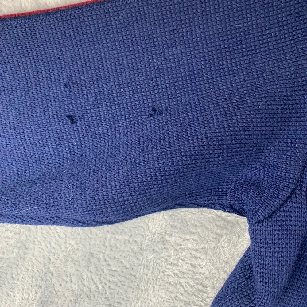 Vintage‎ Montant 100% Wool Sweater Made in France Blue Stripe Shoulders — Repair